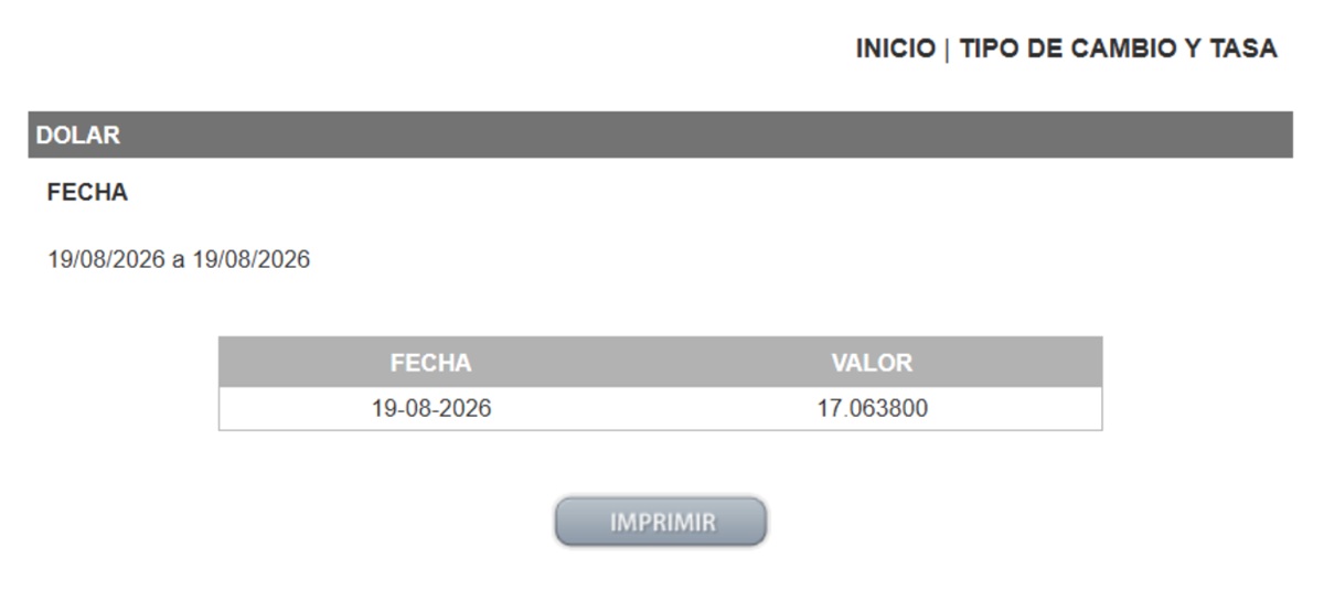 Precio del dólar en el DOF
