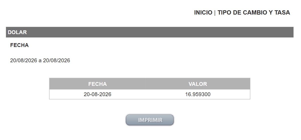 Precio del dólar en el DOF