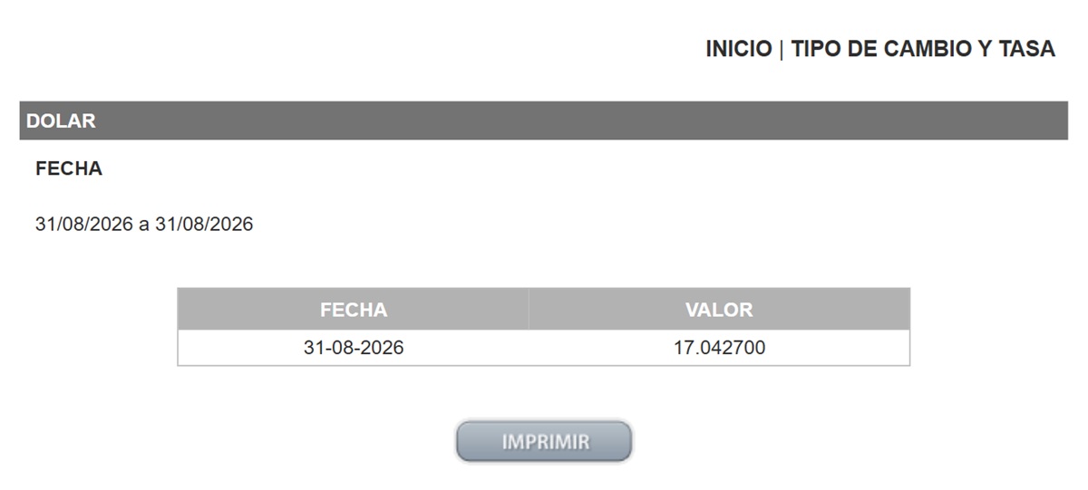 Precio del dólar en el DOF