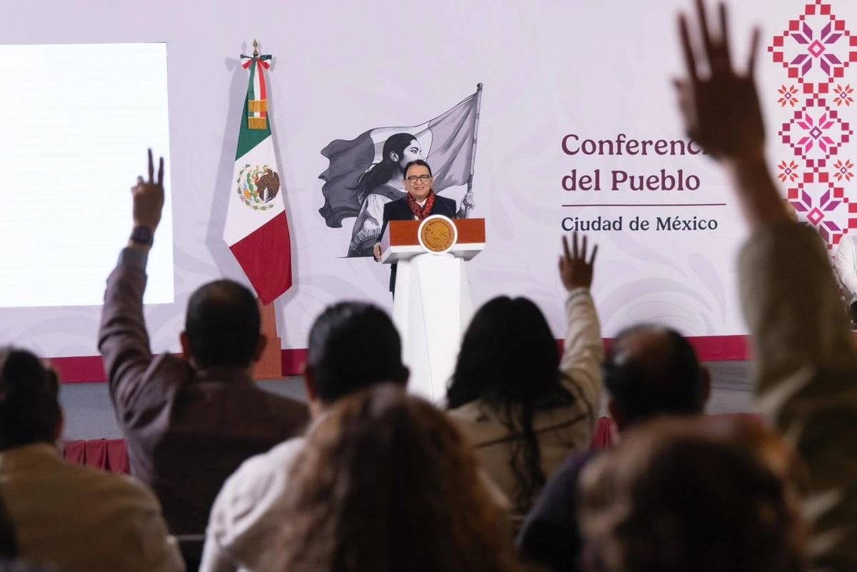 Secretaria de Gobernación, Rosa Icela Rodríguez, encabezó este viernes la conferencia presidencial en ausencia de Claudia Sheinbaum