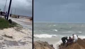 Mar inunda Puerto San Carlos en BCS previo a la llegada del huracán ‘Polo’