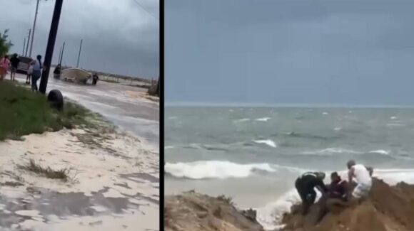 Mar inunda Puerto San Carlos en BCS previo a la llegada del huracán ‘Polo’