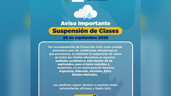 Por huracán Polo, la UAS extiende suspensión de clases en Angostura, Guasave, Eldorado, Navolato, Elota y Sinaloa Municipio