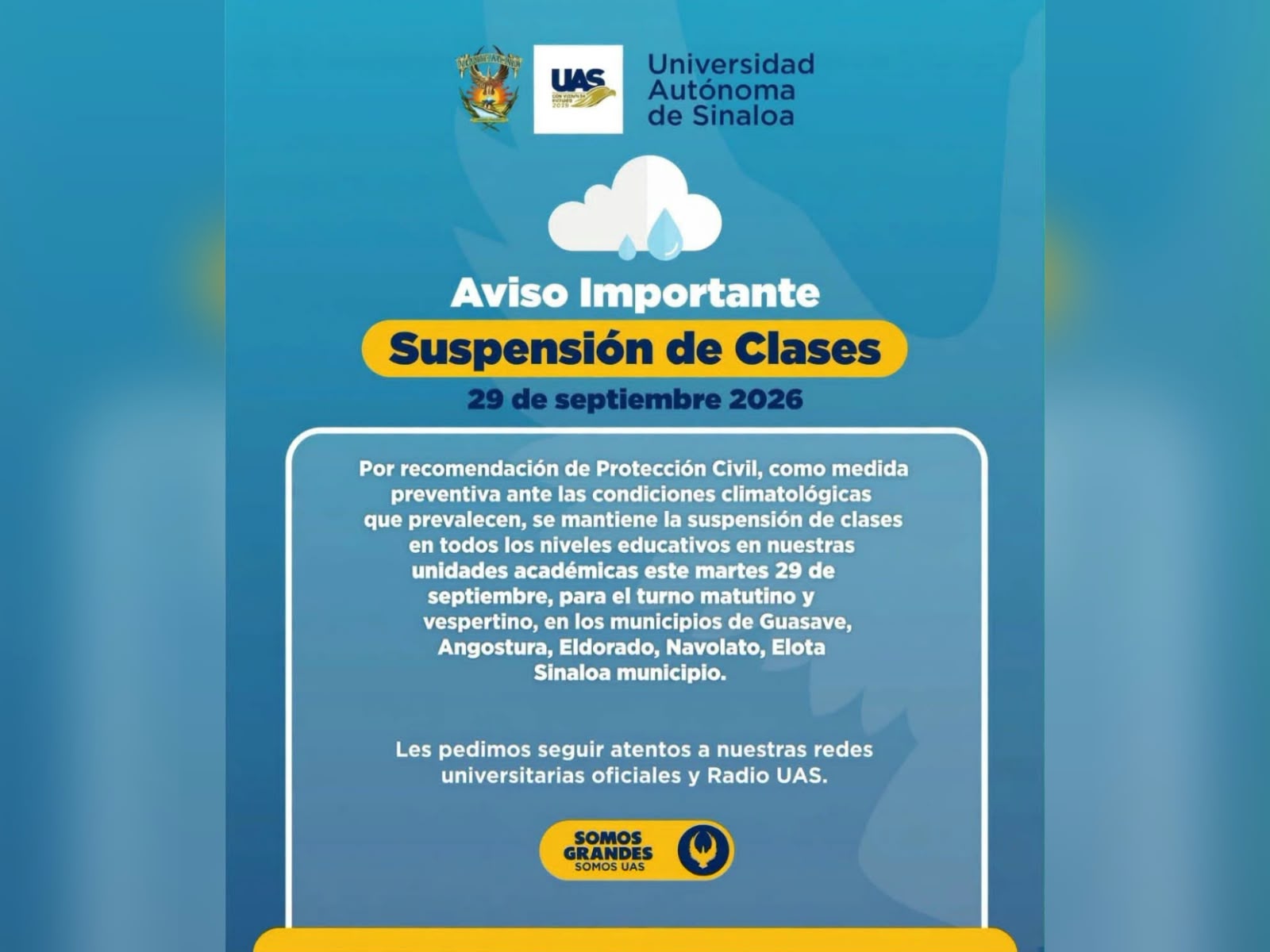 Suspenden clases UAS