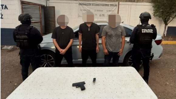 Tras operativo en Valle Alto de Culiacán detienen a tres sujetos con una pistola y vehículo robado