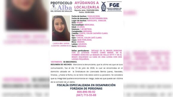 Activan ficha de búsqueda para localizar a Carolina Sarahí en Navolato, Sinaloa