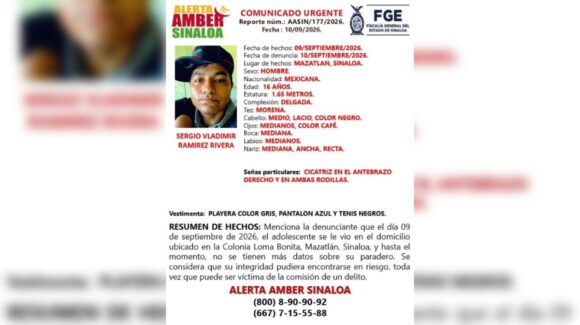 Activan Alerta Amber en Sinaloa por desaparición de adolescente de 16 años en Mazatlán, Sinaloa
