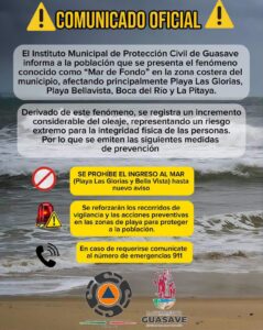 Alerta Protección Civil en Guasave por mar de fond 