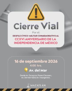 Anuncian cierre de vialidades en Mazatlán por desfile cívico 