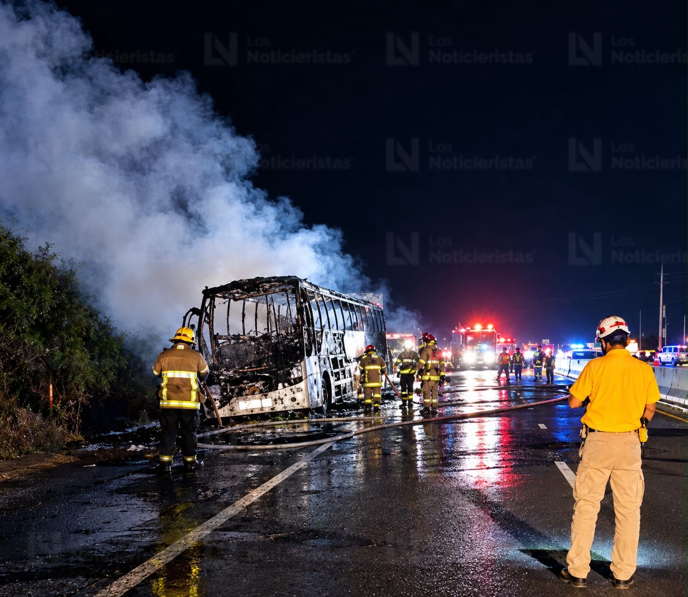 Autobús de pasajeros se incendia en la Mazatlán-Culiacán