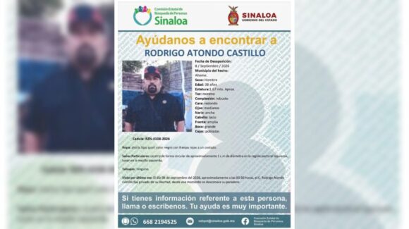 Buscan a Rodrigo Atondo Castillo desapareció en Ahome, Sinaloa