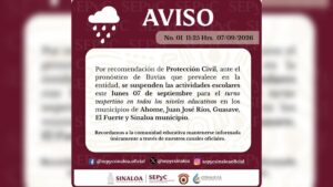 cancelan clases turno vespertino en municipios de sinaloa