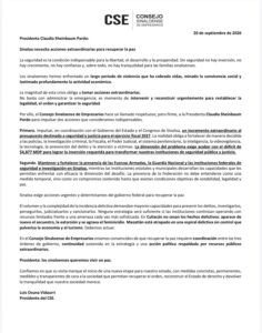 Comunicado del Consejo Sinaloense de Empresarios a Claudia Sheinbaum