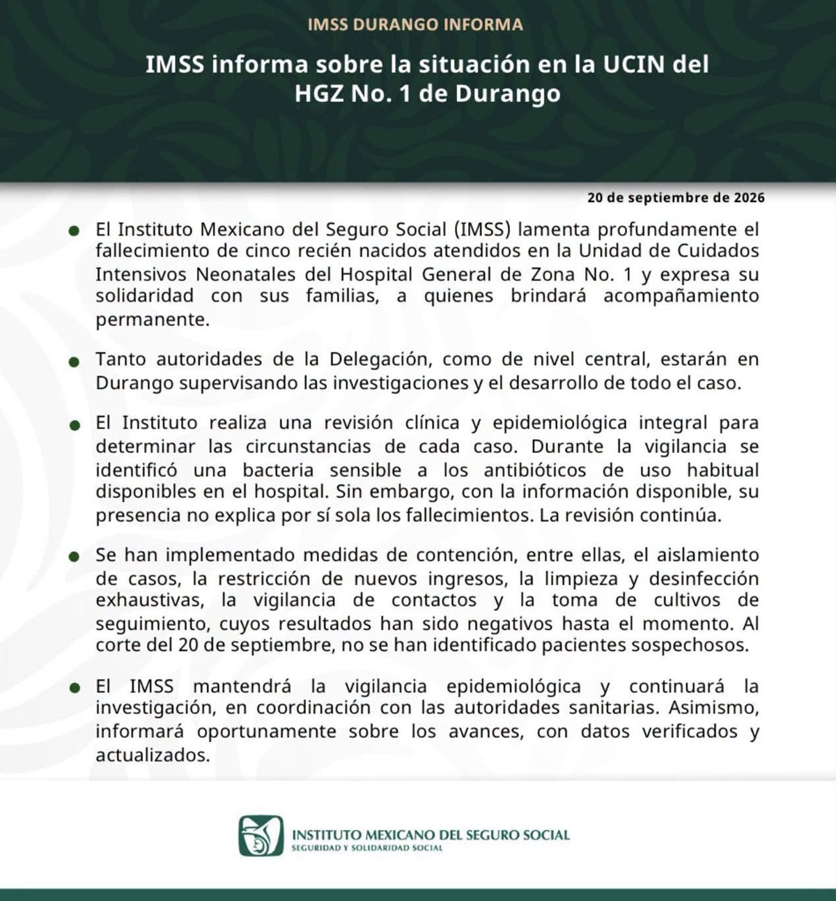 Comunicado del IMSS Durango