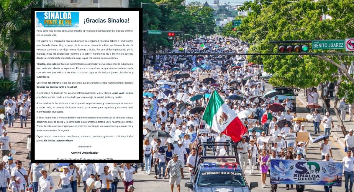 Consejo Sinaloense de Empresarios agradece a “Sinaloa, ponte de pie” por alta participación en marcha por la paz en Culiacán