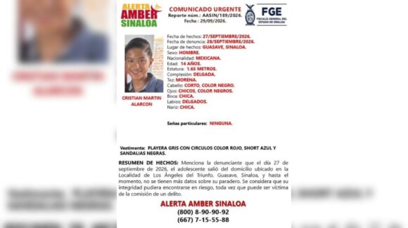 Martín, adolescente de 14 años desaparecido en Guasave, Sinaloa, es buscado por su familia