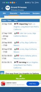 Itinerario del crucero Grand Princess