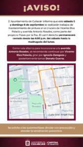 Mapa de cierre de vialidad de Culiacán