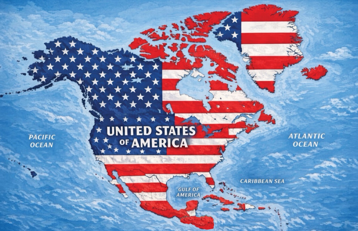 Mapa de norteamerica publicado por Trump en el que aparece la bandera de Estados Unidos sobre todos los países