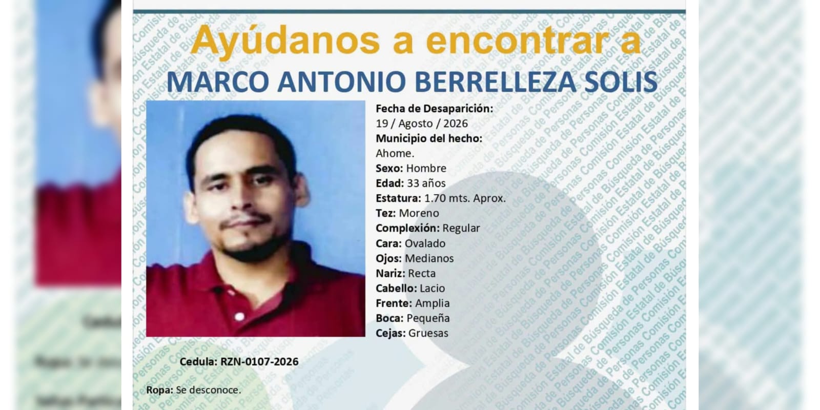 Buscan a Marco Antonio en Ahome