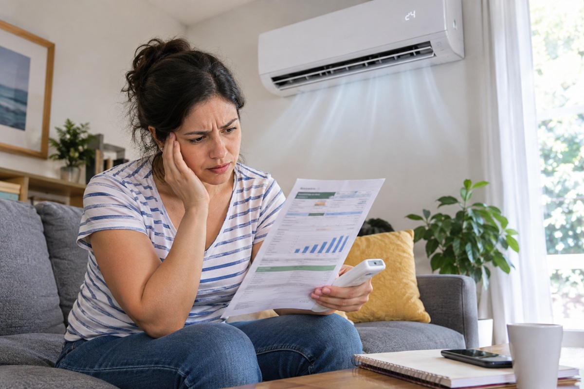 Mujer ama de casa preocupaca por el recibo de luz