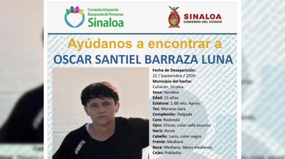 Buscan a Óscar Santiel, joven de 15 años reportado como desaparecido en Culiacán, Sinaloa