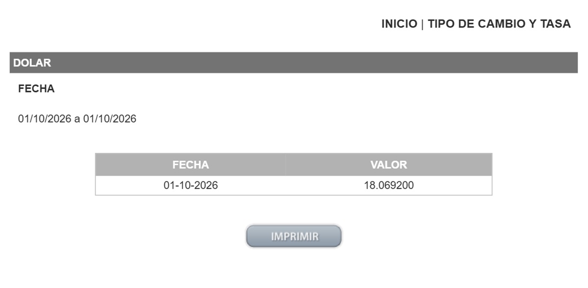 Precio del dólar en el DOF