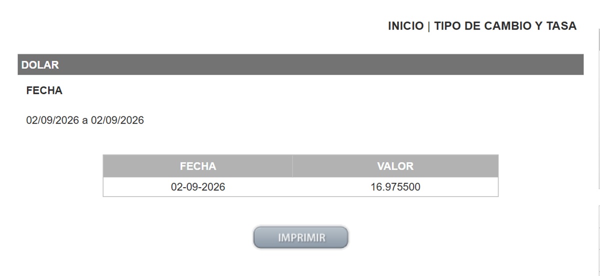 Precio del dólar en el DOF