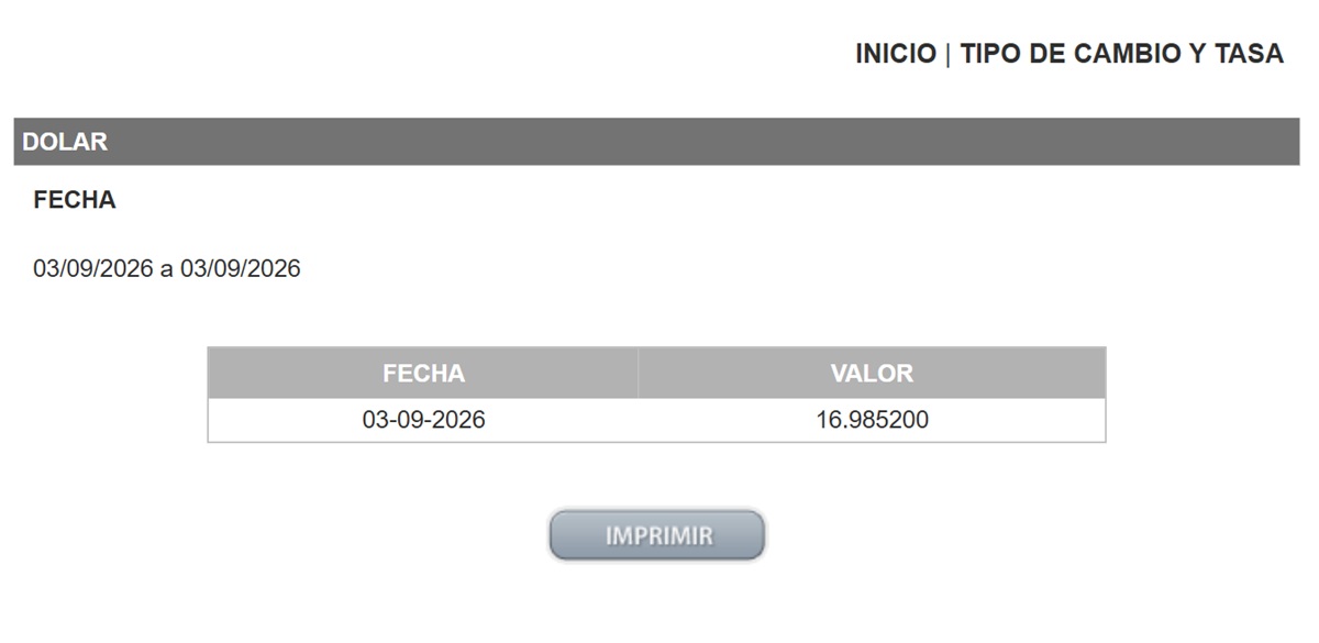 Precio del dólar en el DOF