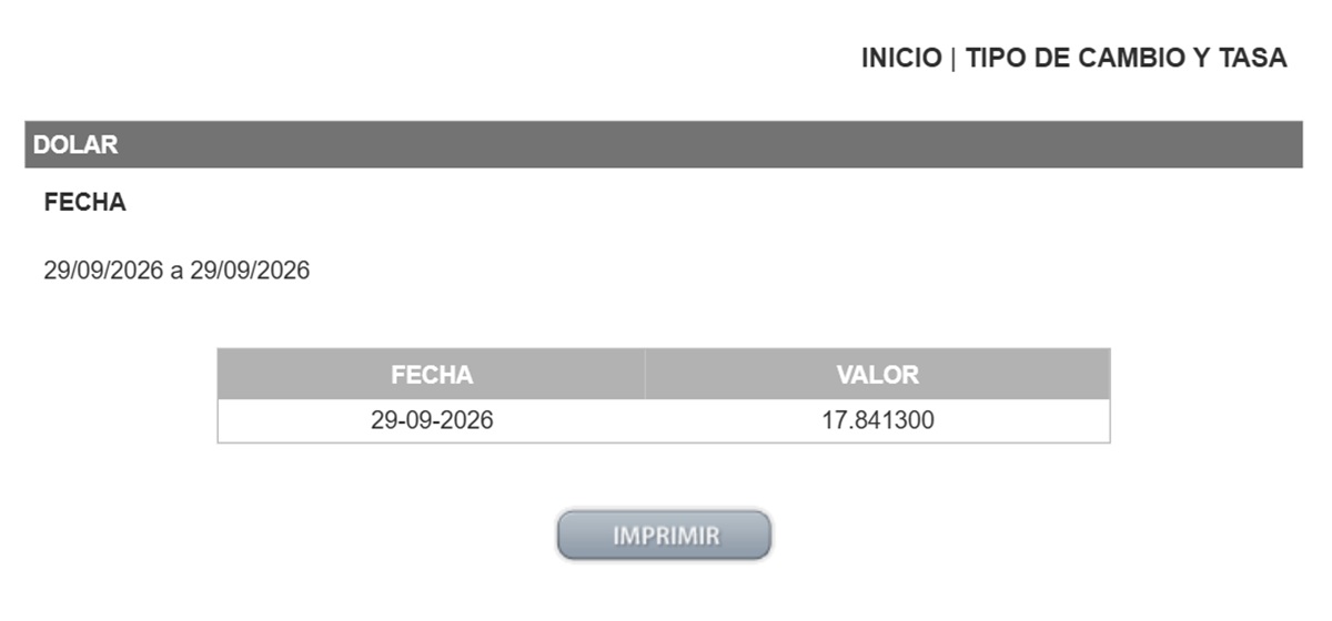 Precio del dólar en el DOF