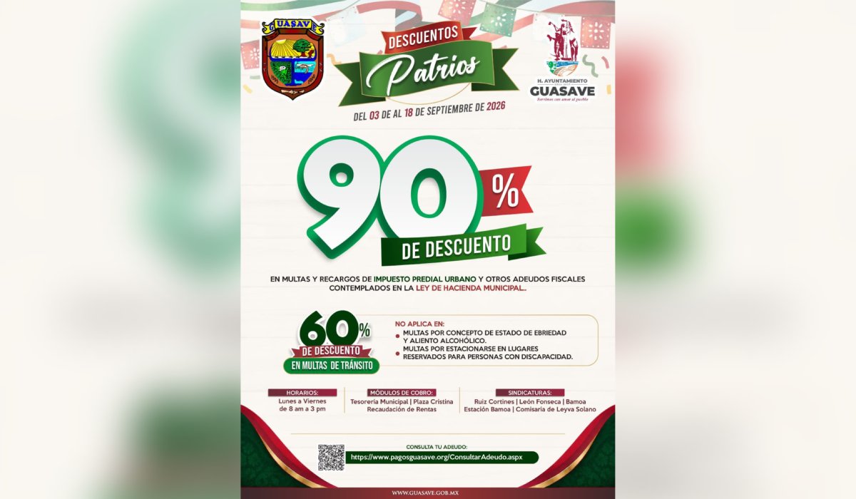 Programa de descuentos en predial y multas en Guasave