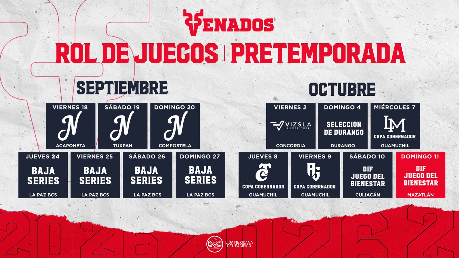 Rol de juegos de pretemporada de los Venados de Mazatlán
