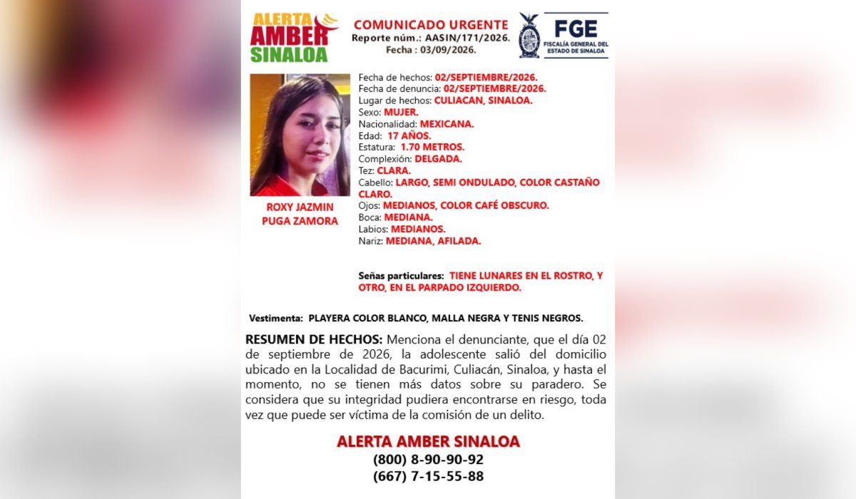 Roxy Puga Zamora, desaparecida en Bacurimí, Culiacán