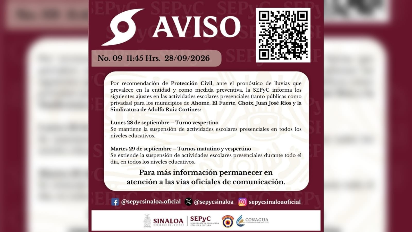 suspension de clases en sinaloa