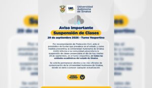 ¡Atención estudiantes! UAS suspende clases vespertinas en todo Sinaloa este martes 29 de septiembre por lluvias