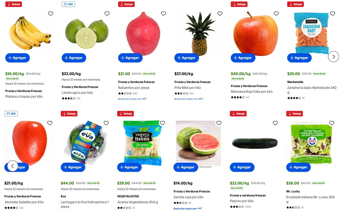 Ofertas de Walmart en frutas y verduras