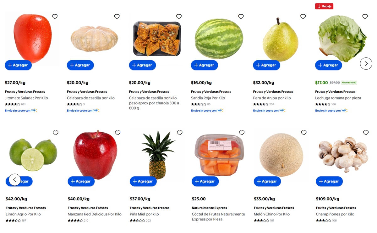 Ofertas de Walmart en frutas y verduras