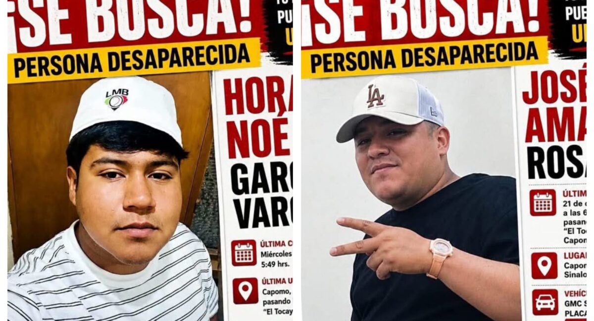 Reportan desaparición de dos turistas de Edomex al pasar por Capomos, Sinaloa; estas son las fichas de búsqueda