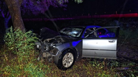 Abandonan automóvil tras salirse de la México 15 y chocar contra un árbol en Guasave, Sinaloa