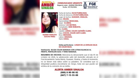Activan Alerta Amber para localizar a Yazmín Yamileth, de 16 años, en Guasave