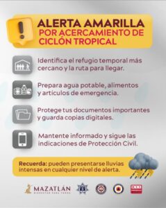 Alerta amarilla en Mazatlán por huracán Simón