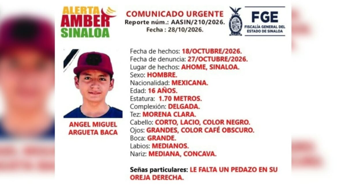 Buscan a Ángel Miguel, de 16 años de edad, desaparecido en Ahome, Sinaloa