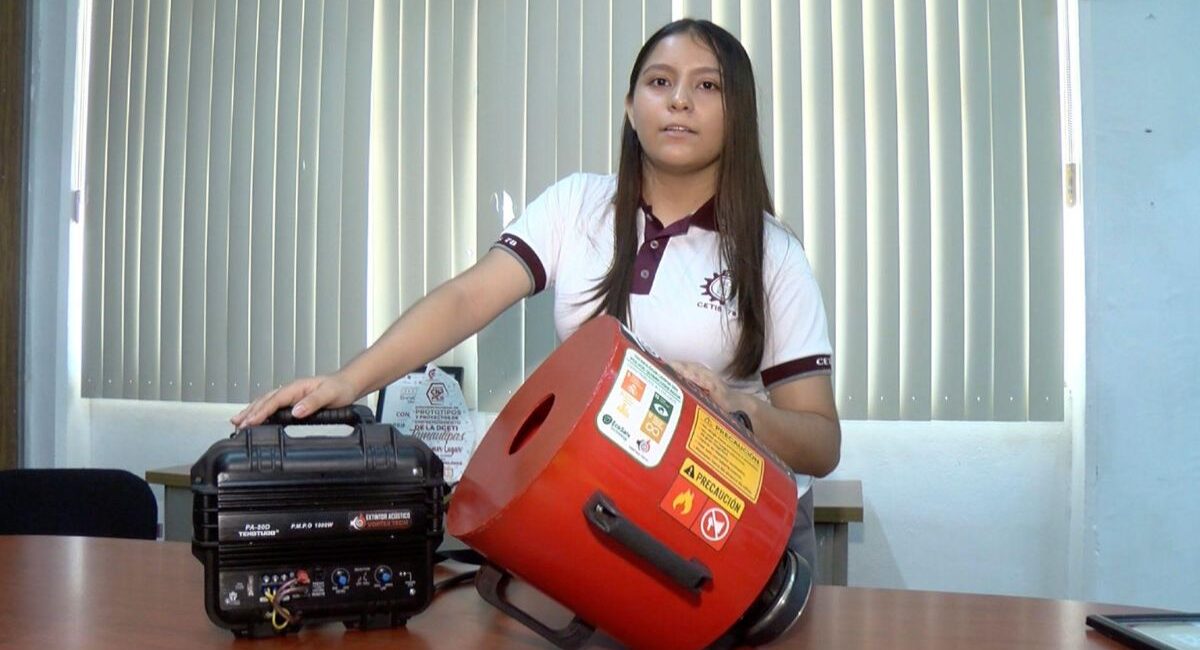 ¿Cómo funciona el extintor acústico inventado por Ángela, estudiante del Cetis que ganó oro en competencia internacional?