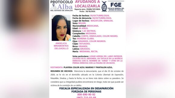 Buscan a Angélica Miramontes en Mazatlán, Sinaloa; activan Protocolo Alba tras su desaparición