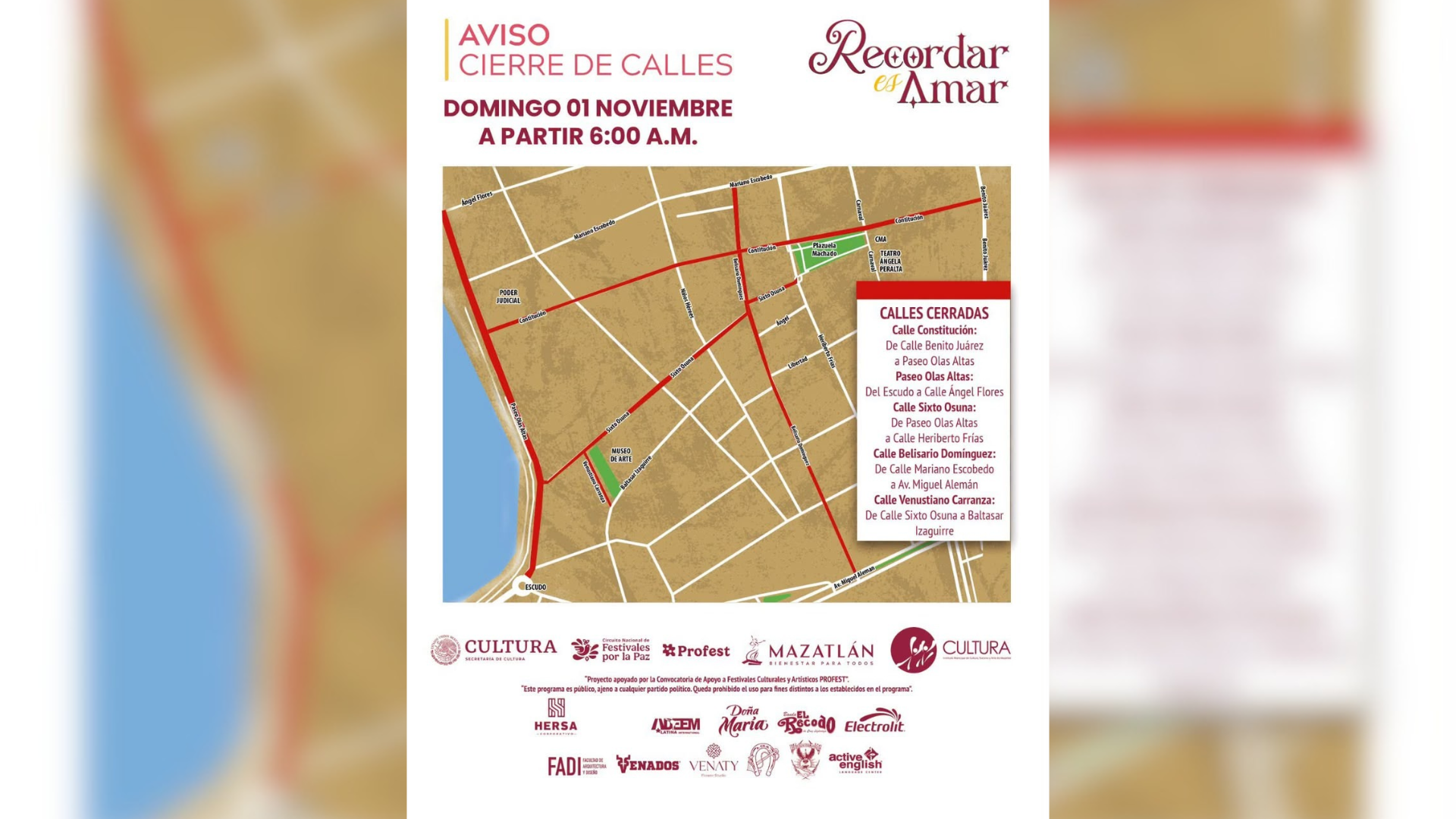 ¡Tome nota! Estas son las vialidades que cerrarán el Centro Histórico por callejoneada de muertos en Mazatlán