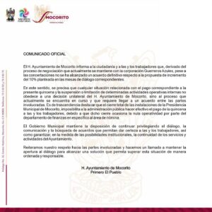 Comunicado del Ayuntamiento de Mocorito
