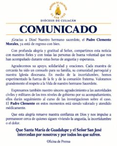 Comunicado Diocesis de Culiacán