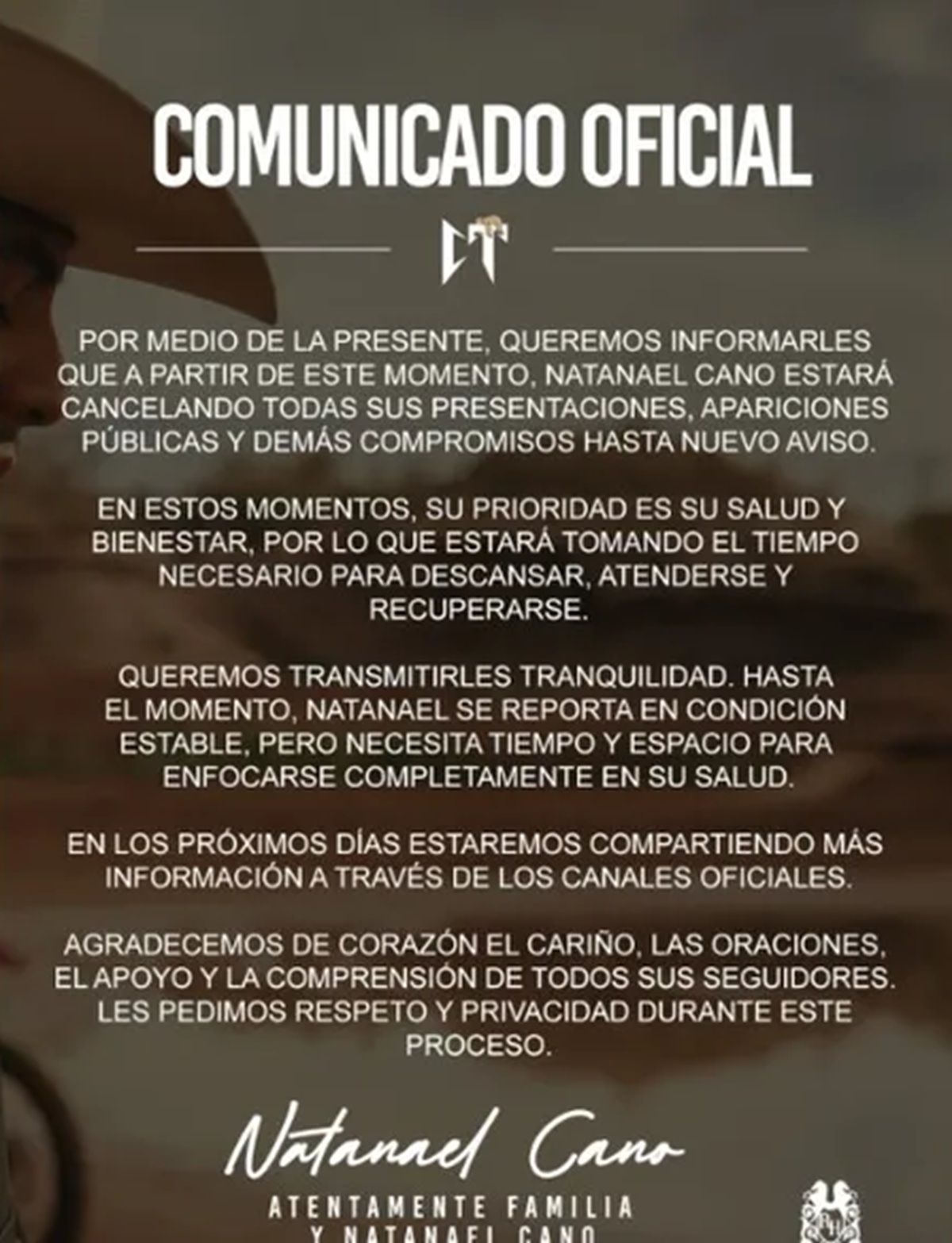 Comunicado de Natanael Cano