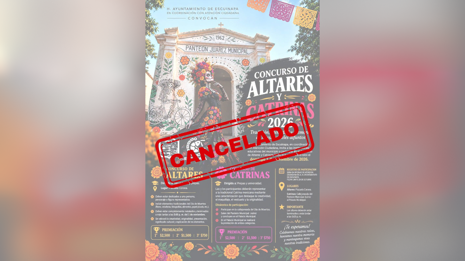 ¡Por violencia se quedan sin altares ni catrinas! Escuinapa, Sinaloa cancela concurso de Día de Muertos 2026