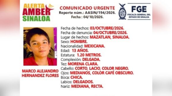 Buscan a Marco de 13 años desaparecido en Mazatlán; activan Alerta Amber Sinaloa